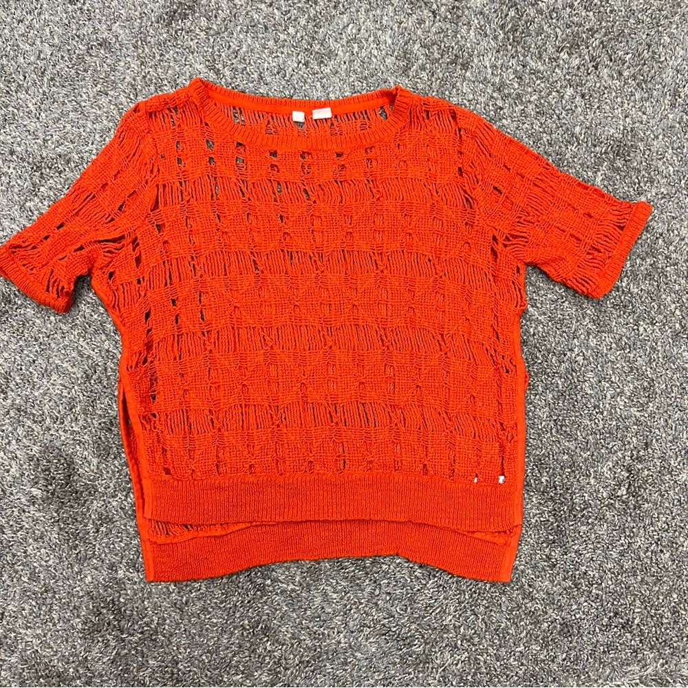 Anthropologie moth shirt womens small orange crochet blouse summer‎ boho casual